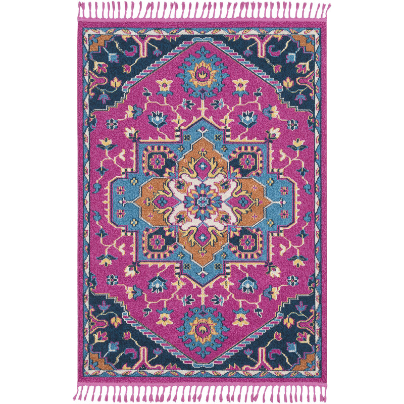 Bungalow Rose Denya Boho Medallion Tassel Pink Area Rug & Reviews Wayfair